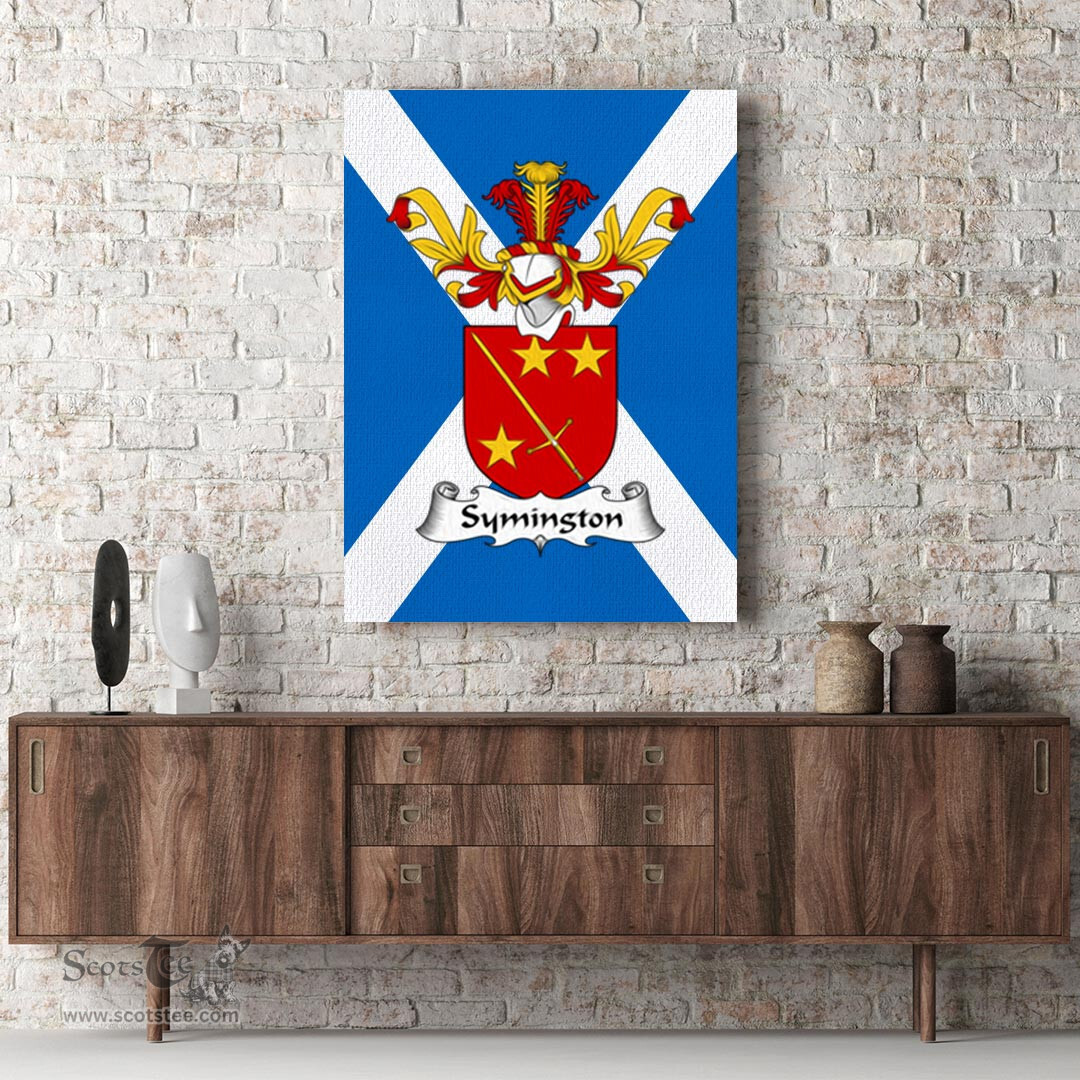 ScotsTee Shop Scottish Symington Clan Family Crest Scottish Flag Framed Canvas Print