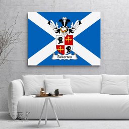 ScotsTee Shop Scottish Roberton Clan Family Crest Scottish Flag Framed Canvas Print