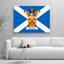 ScotsTee Shop Scottish Outram Clan Family Crest Scottish Flag Framed Canvas Print