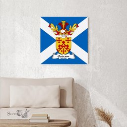 ScotsTee Shop Scottish Outram Clan Family Crest Scottish Flag Framed Canvas Print