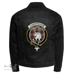 ScotsTee Shop Scottish Cunningham Burgundy Dancers Clan Crest Tartan Scottish Denim Jacket