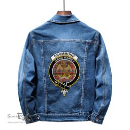 ScotsTee Shop Scottish Drummond of Strathallan Clan Crest Tartan Scottish Denim Jacket