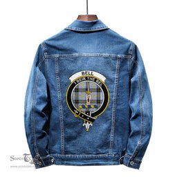ScotsTee Shop Scottish Bell of the Borders Clan Crest Tartan Scottish Denim Jacket