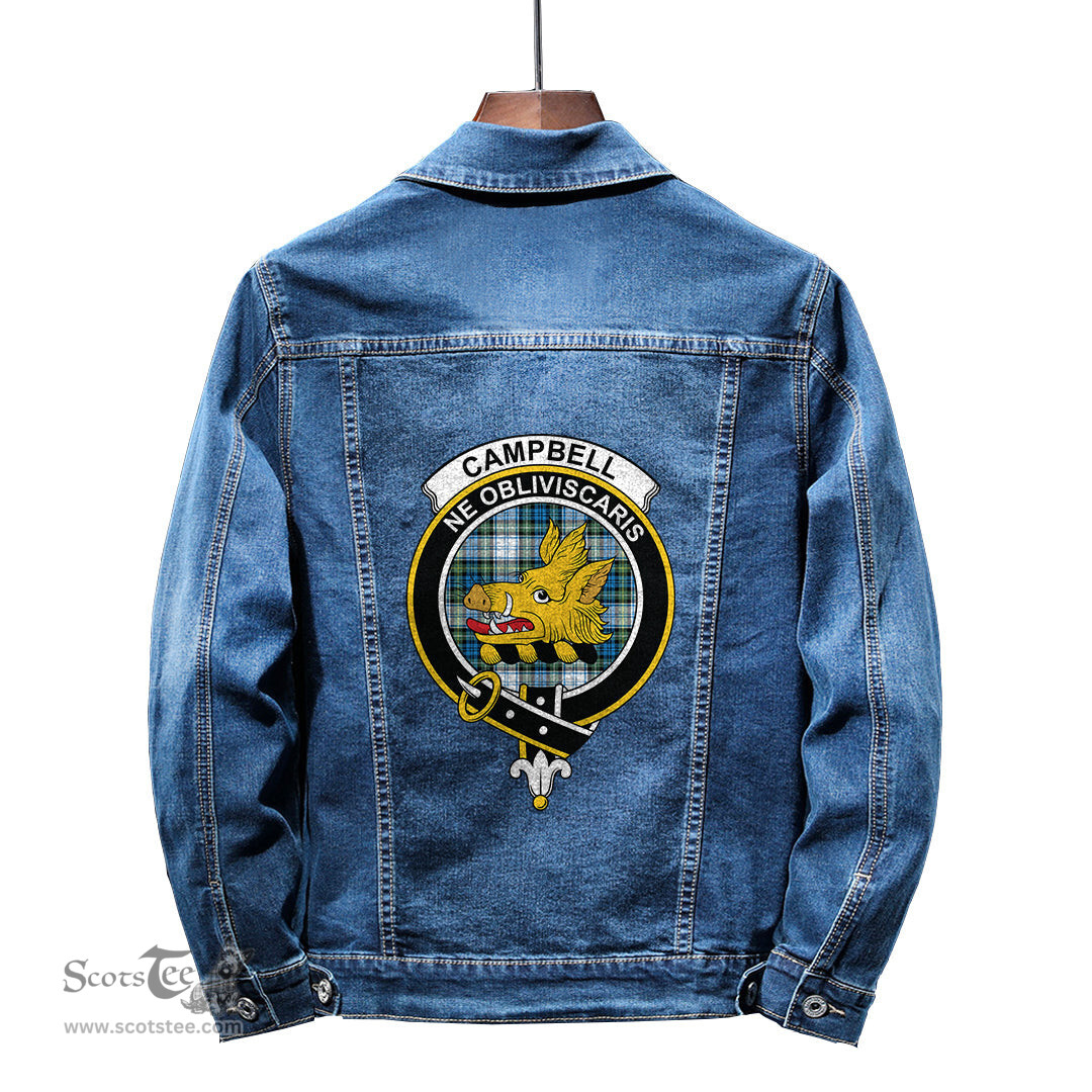 ScotsTee Shop Scottish Campbell Dress Ancient Clan Crest Tartan Scottish Denim Jacket
