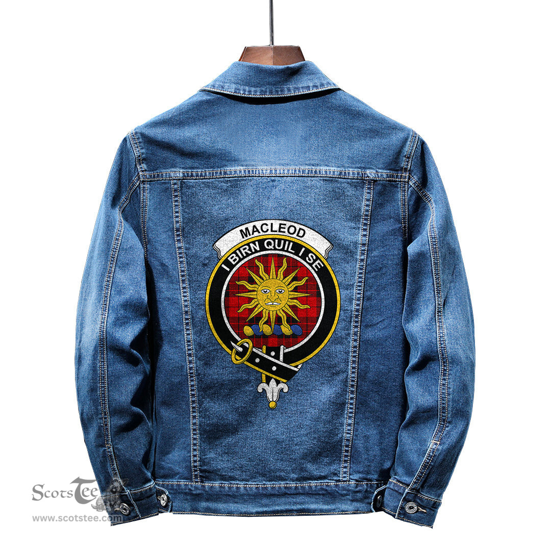 ScotsTee Shop Scottish MacLeod of Raasay Clan Crest Tartan Scottish Denim Jacket