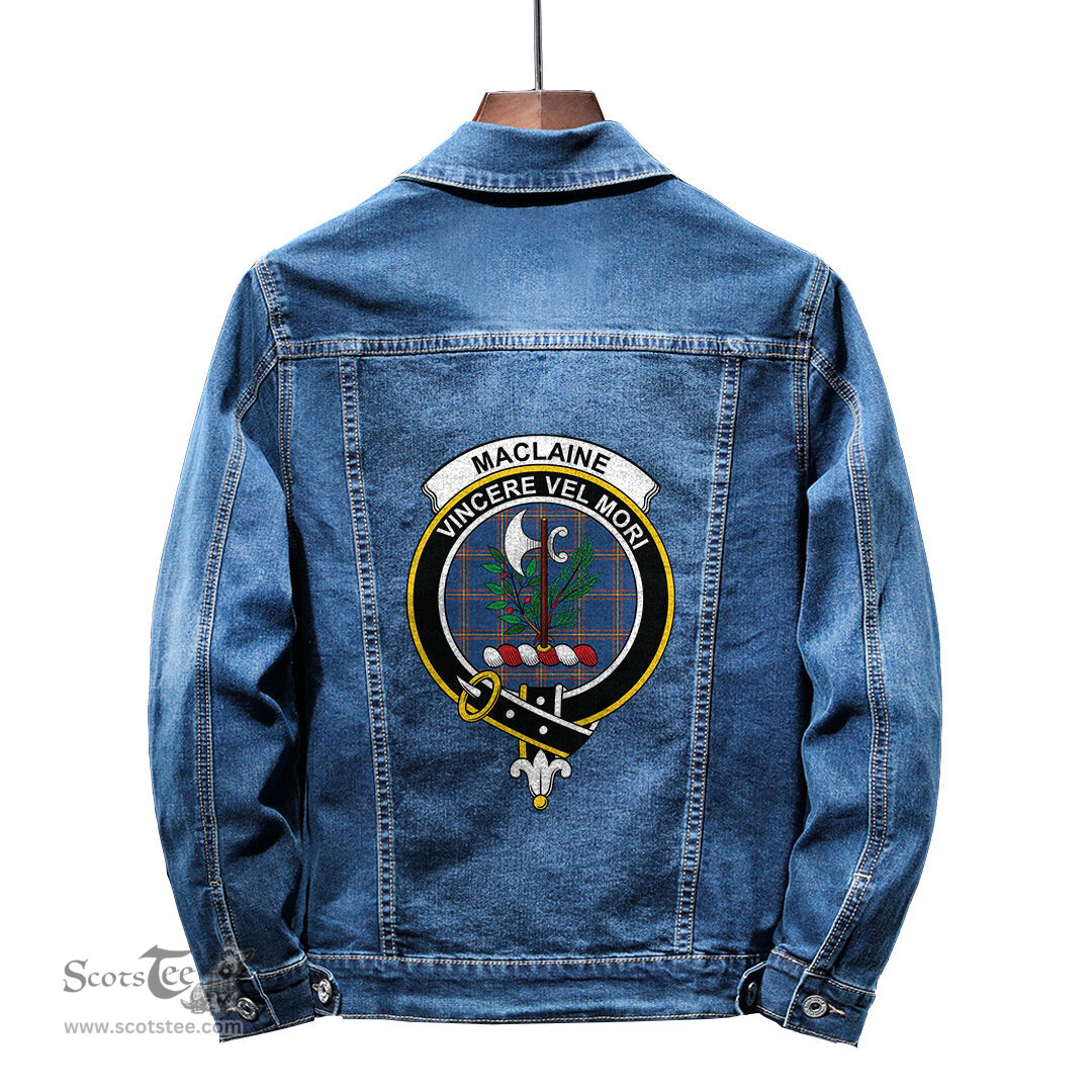 ScotsTee Shop Scottish MacLaine of Loch Buie Hunting Ancient Clan Crest Tartan Scottish Denim Jacket