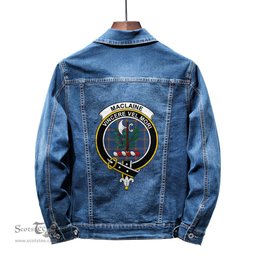 ScotsTee Shop Scottish MacLaine of Loch Buie Hunting Ancient Clan Crest Tartan Scottish Denim Jacket