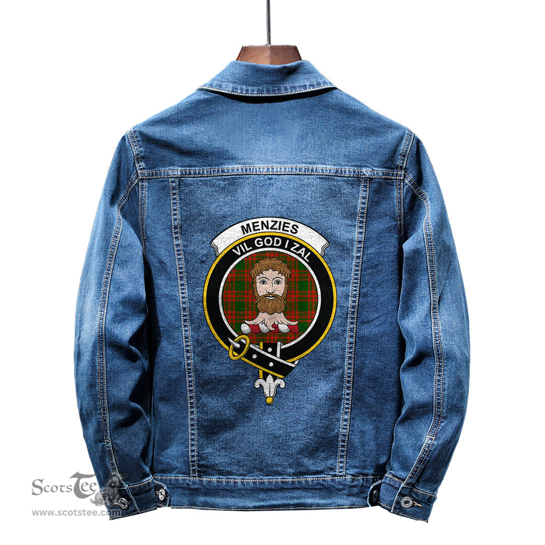 ScotsTee Shop Scottish Menzies Green Modern Clan Crest Tartan Scottish Denim Jacket