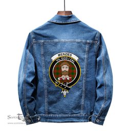 ScotsTee Shop Scottish Menzies Green Modern Clan Crest Tartan Scottish Denim Jacket