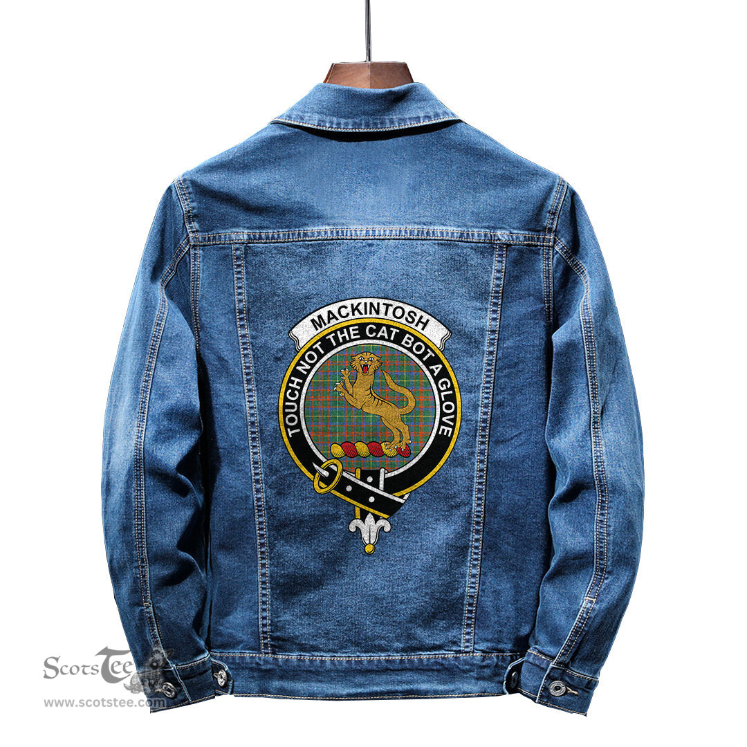ScotsTee Shop Scottish MacKintosh Hunting Ancient Clan Crest Tartan Scottish Denim Jacket