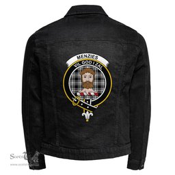 ScotsTee Shop Scottish Menzies Black & White Modern Clan Crest Tartan Scottish Denim Jacket