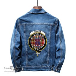 ScotsTee Shop Scottish Ogilvie of Airlie Ancient Clan Crest Tartan Scottish Denim Jacket