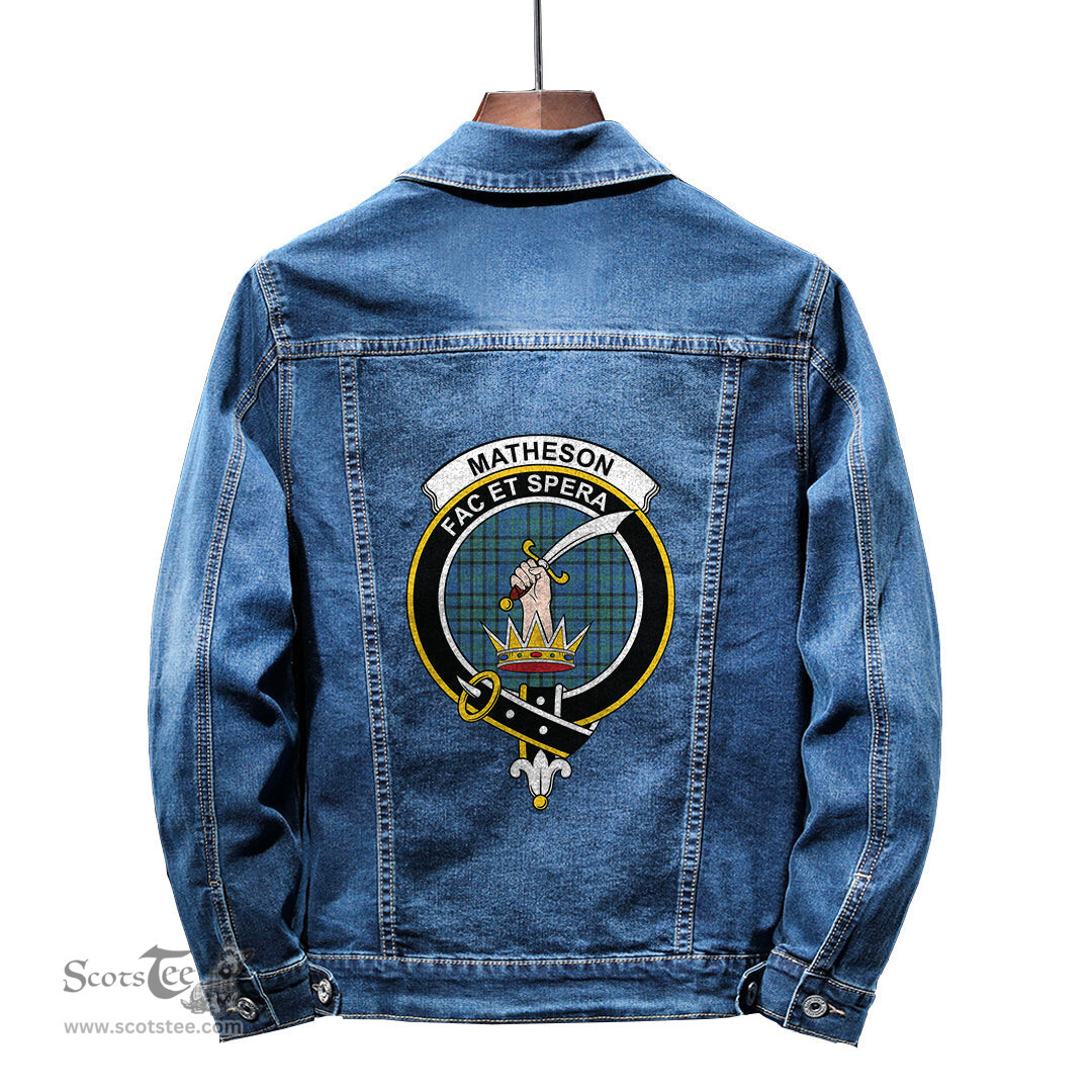 ScotsTee Shop Scottish Matheson Hunting Ancient Clan Crest Tartan Scottish Denim Jacket
