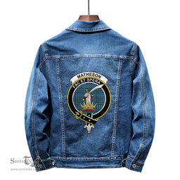 ScotsTee Shop Scottish Matheson Hunting Ancient Clan Crest Tartan Scottish Denim Jacket