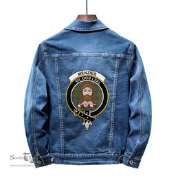 ScotsTee Shop Scottish Menzies Green Ancient Clan Crest Tartan Scottish Denim Jacket
