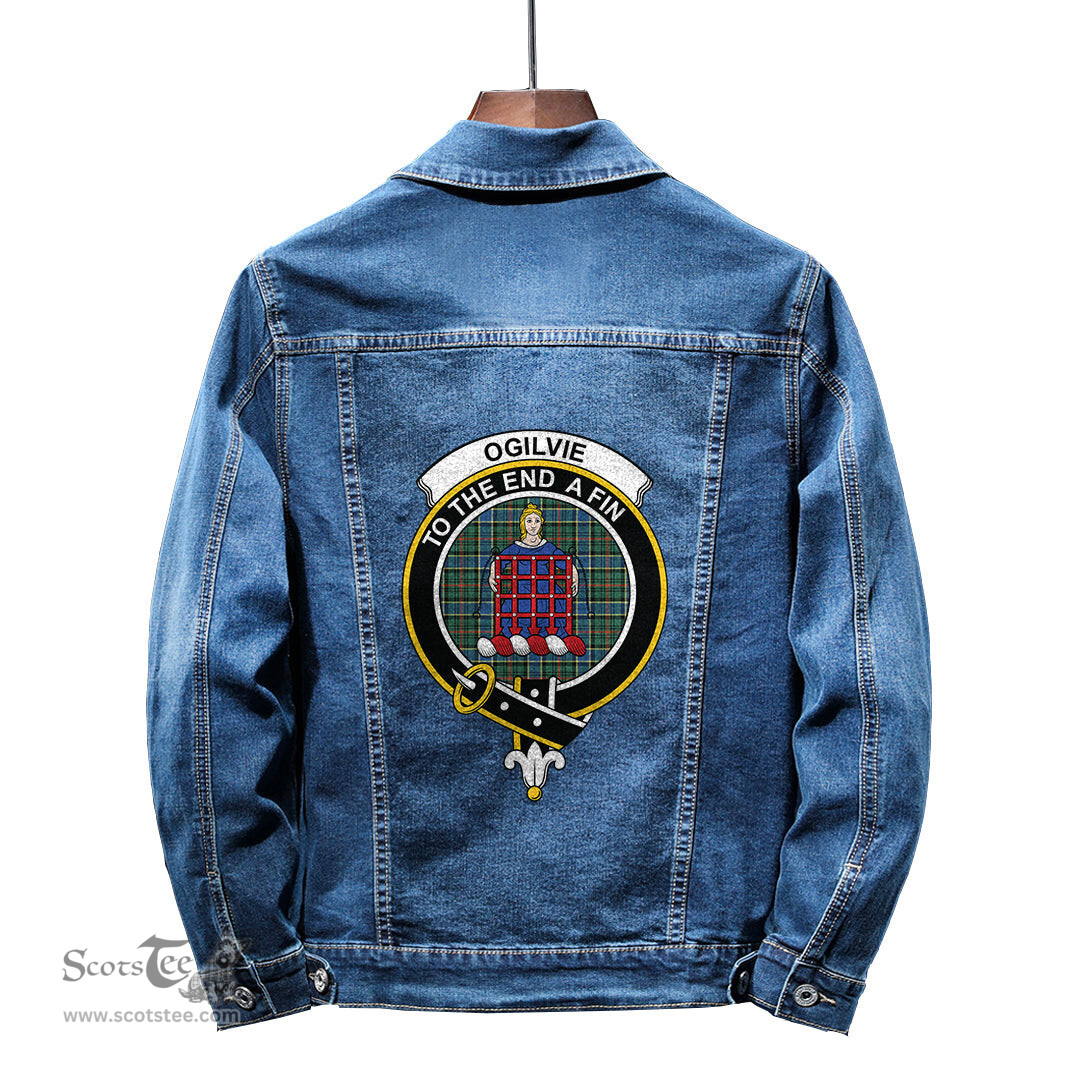 ScotsTee Shop Scottish Ogilvie Hunting Ancient Clan Crest Tartan Scottish Denim Jacket
