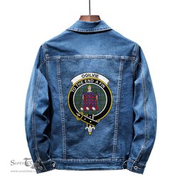 ScotsTee Shop Scottish Ogilvie Hunting Ancient Clan Crest Tartan Scottish Denim Jacket