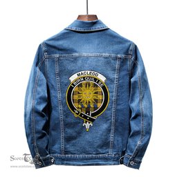 ScotsTee Shop Scottish MacLeod of Lewis Ancient Clan Crest Tartan Scottish Denim Jacket