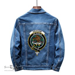 ScotsTee Shop Scottish Graham of Menteith Ancient Clan Crest Tartan Scottish Denim Jacket