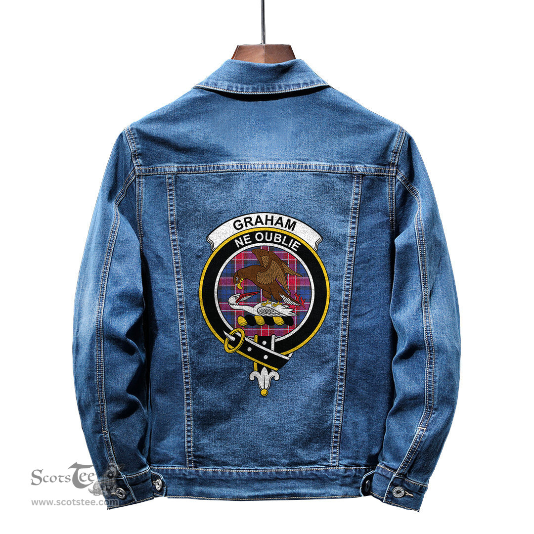ScotsTee Shop Scottish Graham of Menteith Red Clan Crest Tartan Scottish Denim Jacket