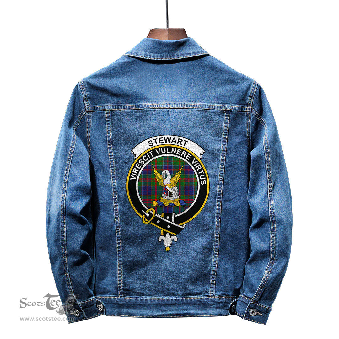 ScotsTee Shop Scottish Stewart of Appin Hunting Modern Clan Crest Tartan Scottish Denim Jacket
