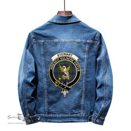 ScotsTee Shop Scottish Stewart of Appin Hunting Modern Clan Crest Tartan Scottish Denim Jacket