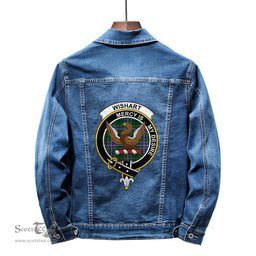 ScotsTee Shop Scottish Wishart Hunting Modern Clan Crest Tartan Scottish Denim Jacket