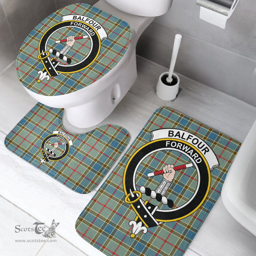 Scottish Balfour Blue Clan Crest Tartan Bath Rug Set Plaid Bathroom Set