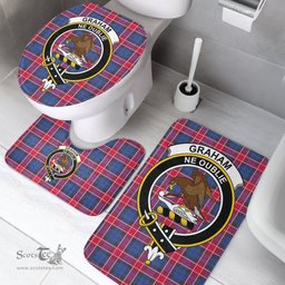 Scottish Graham of Menteith Red Clan Crest Tartan Bath Rug Set Plaid Bathroom Set