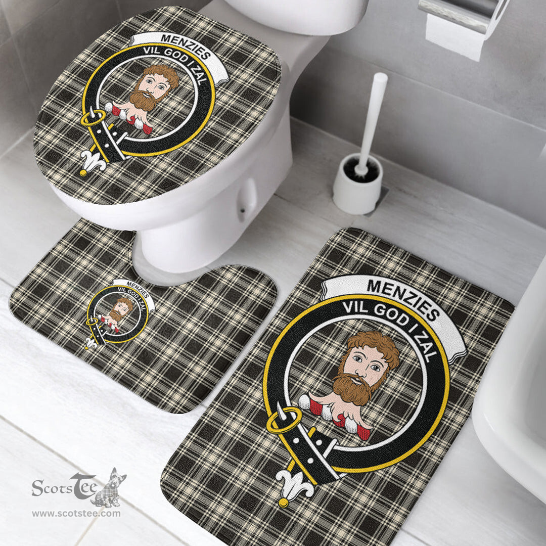 Scottish Menzies Black White Ancient Clan Crest Tartan Bath Rug Set Plaid Bathroom Set