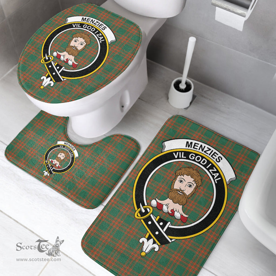 Scottish Menzies Green Ancient Clan Crest Tartan Bath Rug Set Plaid Bathroom Set