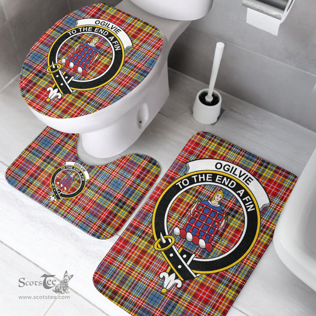 Scottish Ogilvie of Airlie Ancient Clan Crest Tartan Bath Rug Set Plaid Bathroom Set