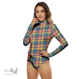 Scottish Buchanan Ancient Clan Tartan Womens Long Sleeve Turtleneck Bodysuit