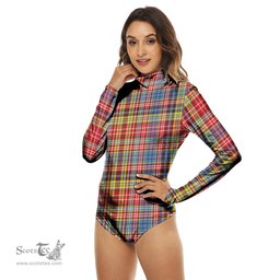 Scottish Drummond of Strathallan Clan Tartan Womens Long Sleeve Turtleneck Bodysuit