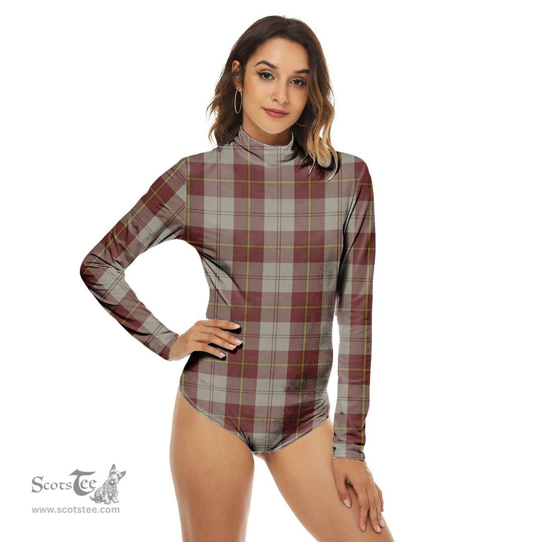 Scottish Cunningham Burgundy Dancers Clan Tartan Womens Long Sleeve Turtleneck Bodysuit