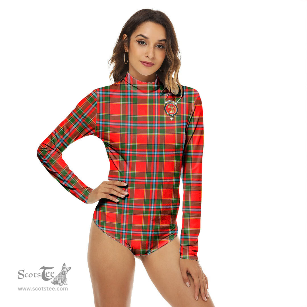Scottish Drummond of Perth Clan Crest Tartan Womens Long Sleeve Turtleneck Bodysuit