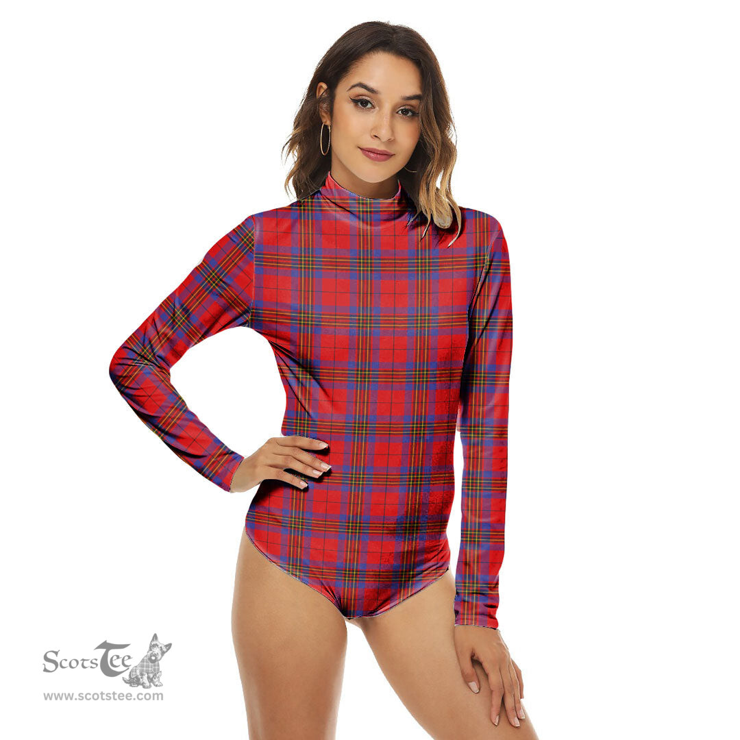 Scottish Leslie Modern Clan Tartan Womens Long Sleeve Turtleneck Bodysuit