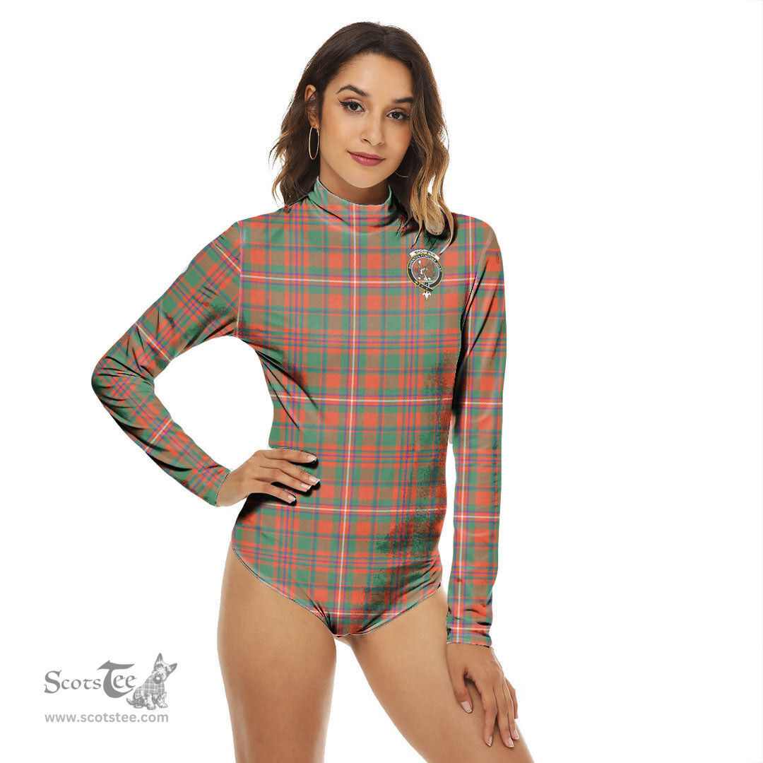Scottish MacKinnon Ancient Clan Crest Tartan Womens Long Sleeve Turtleneck Bodysuit