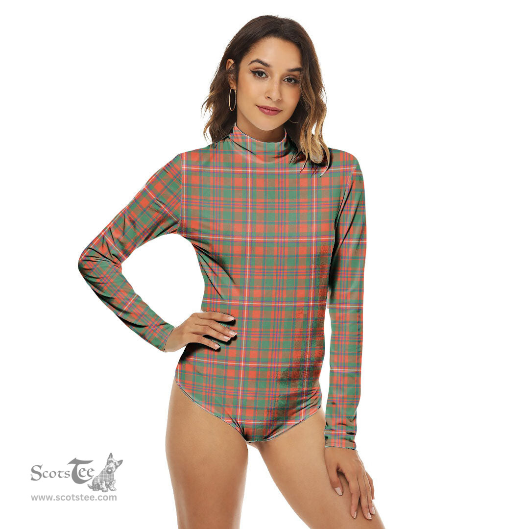 Scottish MacKinnon Ancient Clan Tartan Womens Long Sleeve Turtleneck Bodysuit
