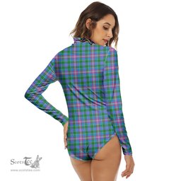 Scottish Pitcairn Hunting Clan Tartan Womens Long Sleeve Turtleneck Bodysuit