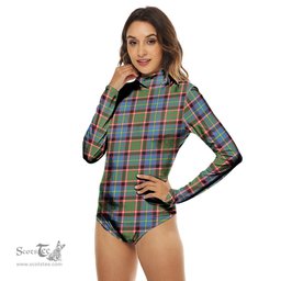 Scottish Stirling Bannockburn District Clan Tartan Womens Long Sleeve Turtleneck Bodysuit