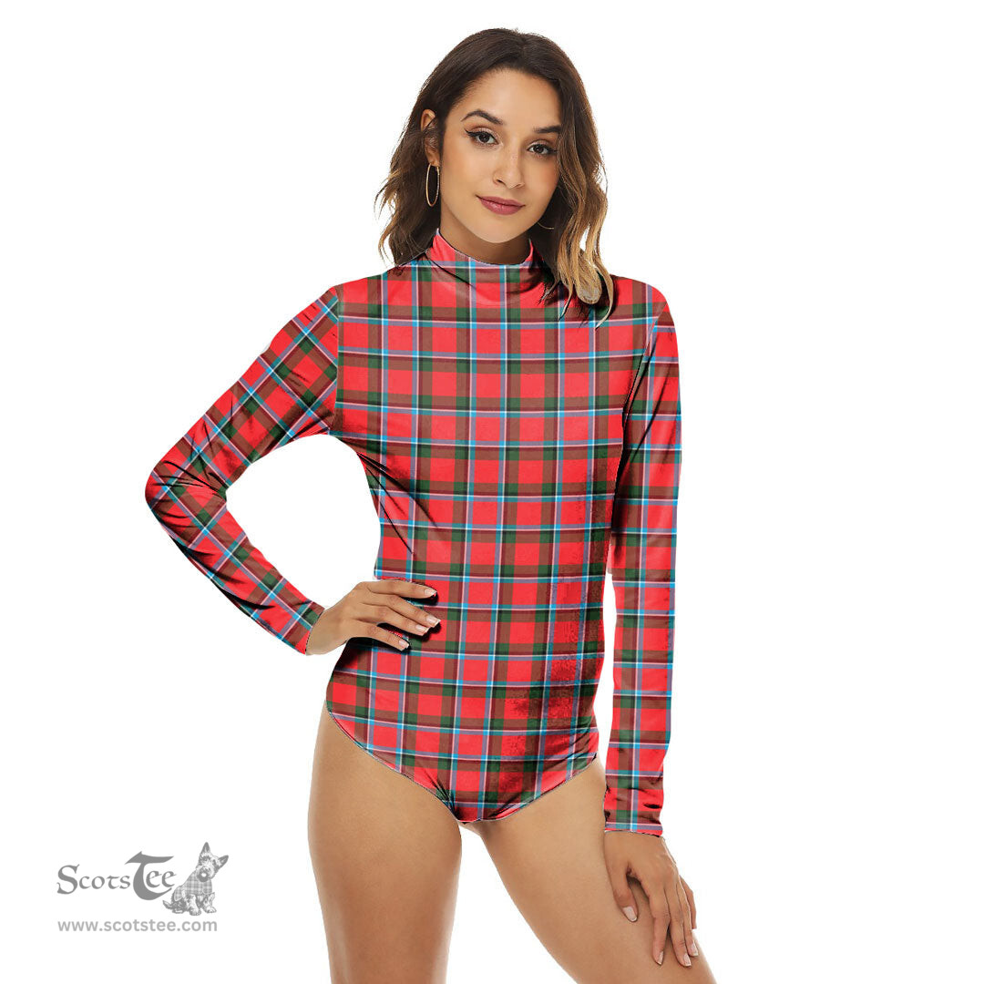 Scottish Sinclair Modern Clan Tartan Womens Long Sleeve Turtleneck Bodysuit