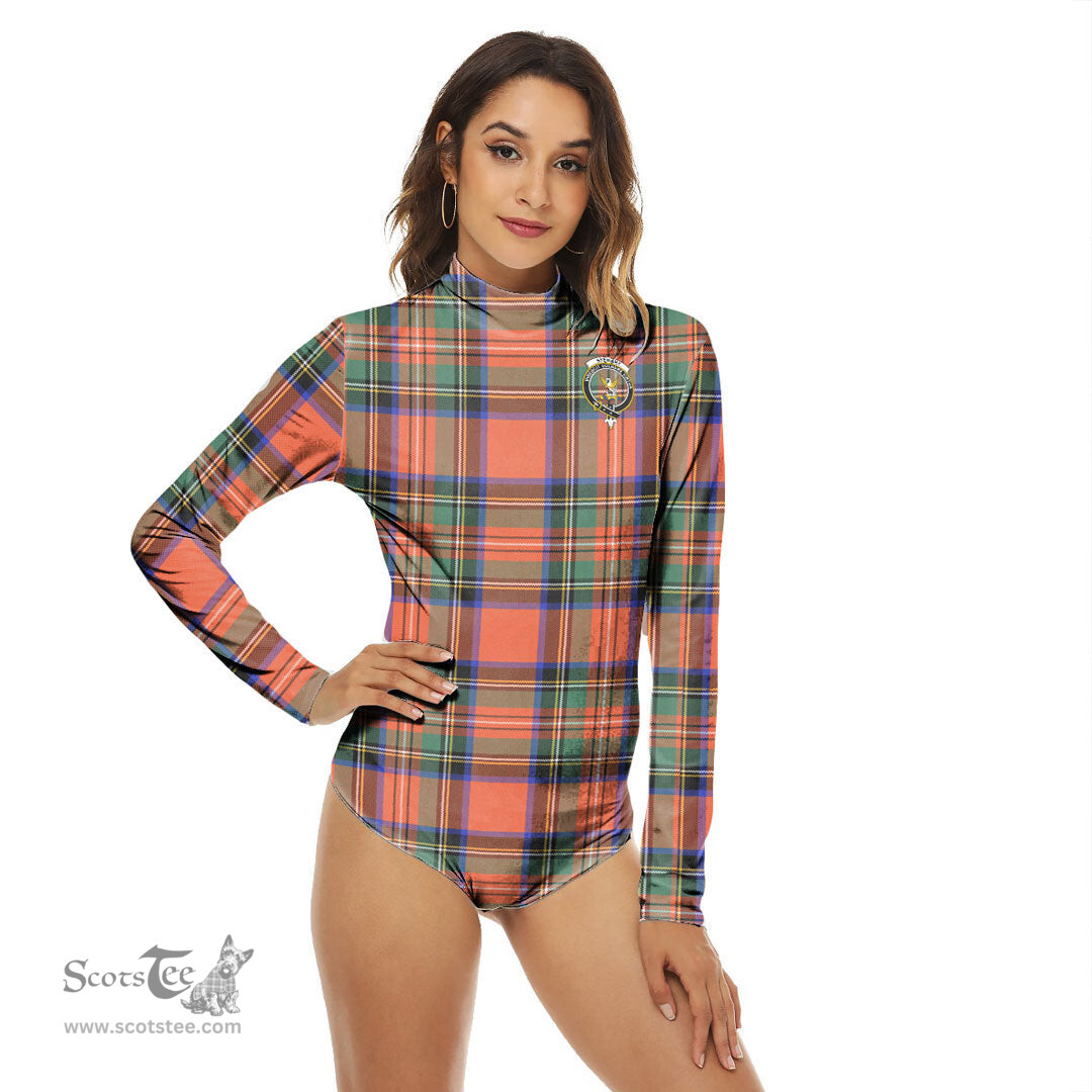 Scottish Stewart Royal Ancient Clan Crest Tartan Womens Long Sleeve Turtleneck Bodysuit