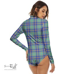 Scottish US Marine Clan Tartan Womens Long Sleeve Turtleneck Bodysuit