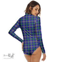 Scottish Weir Modern Clan Tartan Womens Long Sleeve Turtleneck Bodysuit