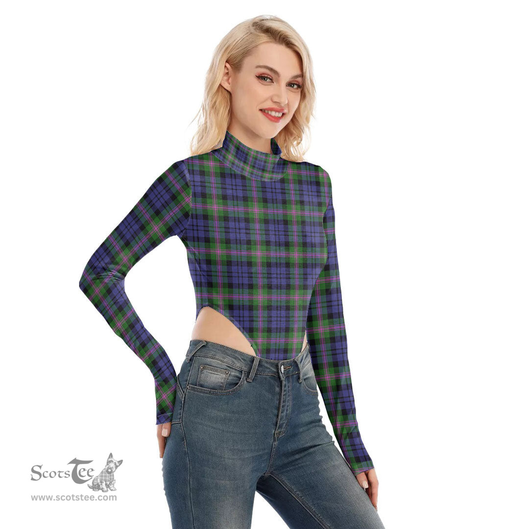 Scottish Baird Modern Clan Tartan Womens Turtleneck High Cut Bodysuit Stretchy Jumpsuit
