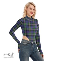 Scottish Baird Modern Clan Tartan Womens Turtleneck High Cut Bodysuit Stretchy Jumpsuit