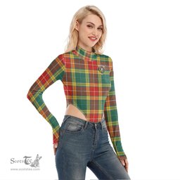 Scottish Buchanan Old Sett Clan Crest Tartan Womens Turtleneck High Cut Bodysuit Stretchy Jumpsuit