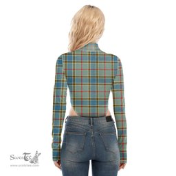 Scottish Balfour Blue Clan Tartan Womens Turtleneck High Cut Bodysuit Stretchy Jumpsuit