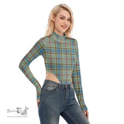 Scottish Balfour Blue Clan Tartan Womens Turtleneck High Cut Bodysuit Stretchy Jumpsuit